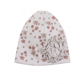 Двупластова трикотажна шапка с цвете в бежово