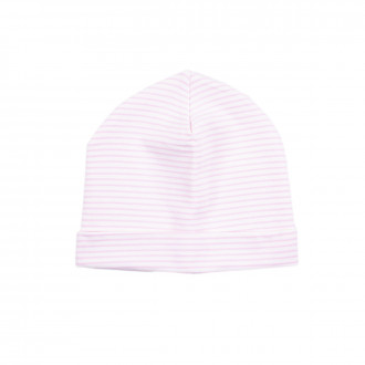 Детска памучна шапка с райе в екрю