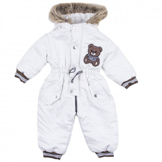 Бебешки ескимос с пухена качулка в бял 1
