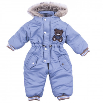 Бебешки ескимос с пухена качулка в синьо 1
