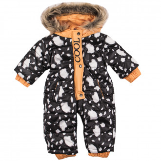 Бебешки ескимос с пухена качулка "Cool" черно и оранжево 1