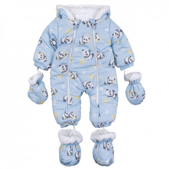 Бебешки ескимос с ръкавички и терлички ''Панда'' в синьо