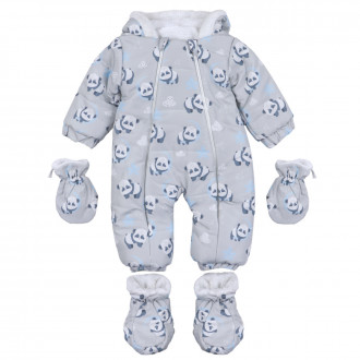 Бебешки ескимос с ръкавички и терлички ''Панда'' в сиво