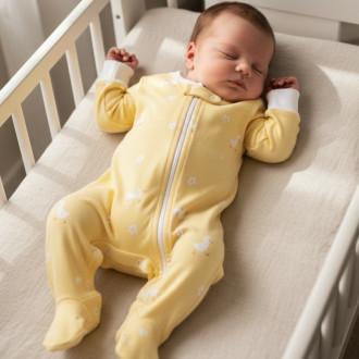 Бебешки памучен ромпър с цип в жълто