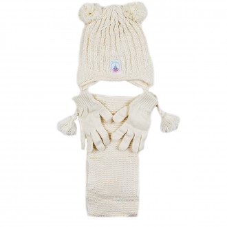 Комплект шал, шапка и ръкавички "Castle" в цвят крем