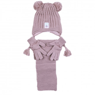 Комплект шал, шапка и ръкавички "Fairy Castle" в опушено розово