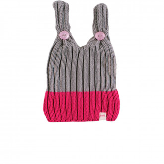 Зимна шапка за момичета в сиво с циклама (0 - 18 мес.)