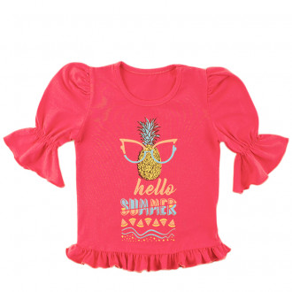 Тениска с 3/4 ръкав "Hello summer" в цвят диня