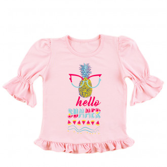 Тениска с 3/4 ръкав "Hello summer" в розово