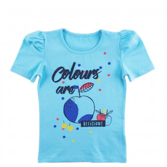 Детска тениска за момиченца в синьо "Ябълки" (2 - 6 год.) 1