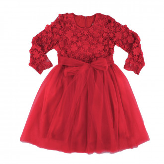 Детска празнична рокля с 3D цветя в червено (6 - 9 год.) 1