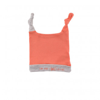 Бебешка шапка от памучен рипс в корал и сив меланж