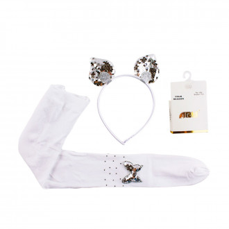Комплект в бяло чорапогащник с 3D апликация и диадема  (5 - 10 год.) 1