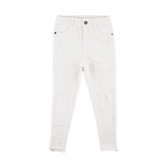 Еластични слим панталони с кръпки в бяло (7 - 14 год.) 1