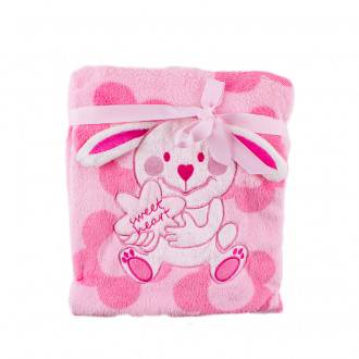 Бебешко одеяло в розов цвят "Зайче" 102/76 см  1