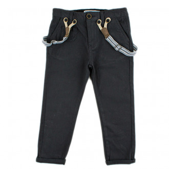 Памучен панталон с тиранти в цвят графит (3 - 8 год.) 1