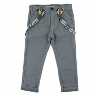 Памучен панталон с тиранти в сив цвят (3 - 8 год.) 1