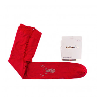 Коледен чорапогащник в червено с апликация "Еленче" (1 - 10 год.) 1