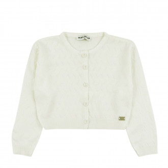 Къса жилетка от памучно плетиво в екрю