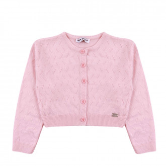 Къса жилетка от памучно плетиво в розово