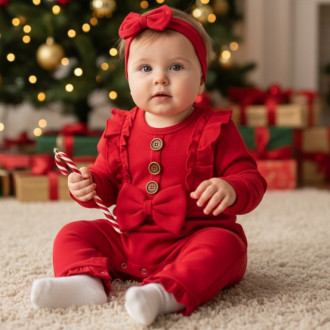 Плътен бебешки гащеризон с лента за глава