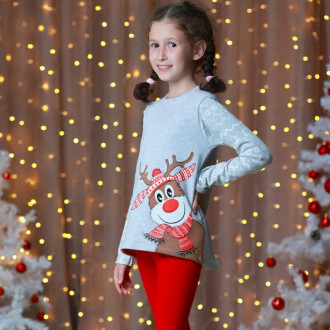 Ватиран коледен комплект "Еленче" в сив меланж