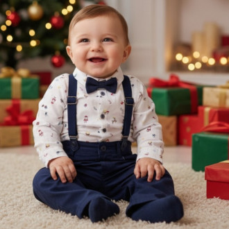 Коледен комплект от 4 части в бяло и тъмносиньо