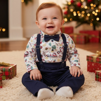 Коледен комплект от 4 части "Christmas" в бяло и тъмносиньо