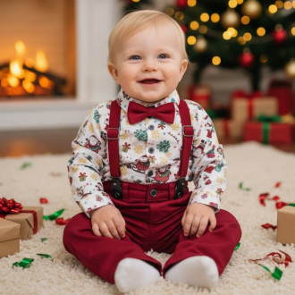 Коледен комплект от 4 части "Christmas" в бяло и червено