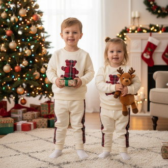 Комплект "Коледно мече" в  цвят крем 1
