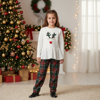 Коледен комплект с тюл в бяло и каре