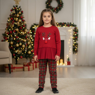 Коледен комплект с тюл в червено и каре