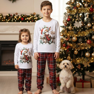 Коледна пижама с еленче в бяло и червено