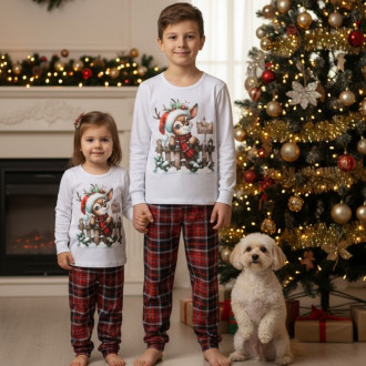 Коледна пижама с еленче в бяло и червено