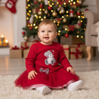 Бебешка рокля от плетиво в червено