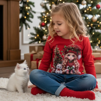 Детска коледна блуза "Sweet moments" в червено