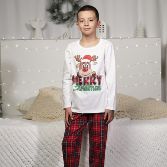 Детска коледна пижама "Merry Christmas" в бяло и червено 1