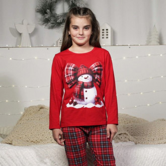 Детска коледна пижама "Snow girl" в червено 1