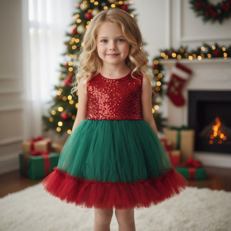Детска коледна рокля с пайети