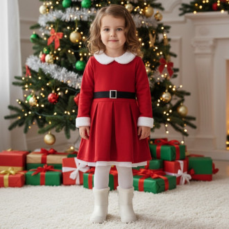 Коледна ватирана рокля с коланче