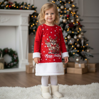 Детска коледна рокля с еленчета