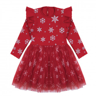 Коледна ватирана рокля "Снежна коледа" в червено 1