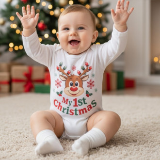 Коледно памучно боди "My 1st Christmas"