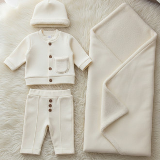 Зимен комплект за изписване от фино плетиво в екрю