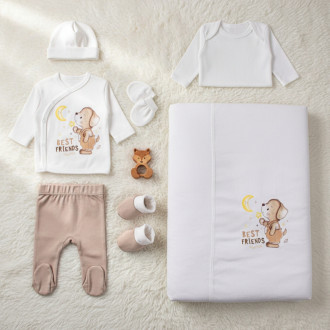 Комплект за изписване на момченца от 7 части в бяло и бежово 1