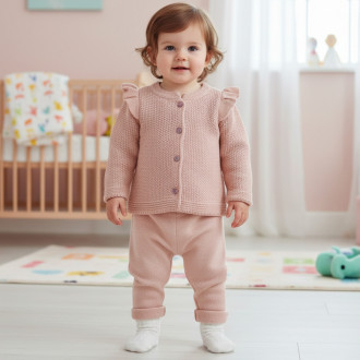 Бебешки комплект от плетиво с къдрички