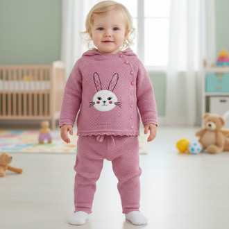 Бебешки комплект от плетиво "Bunny" в пепел от рози
