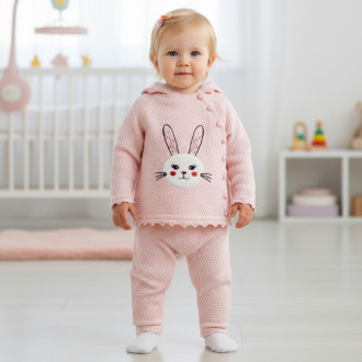 Бебешки комплект от плетиво "Bunny" в праскова