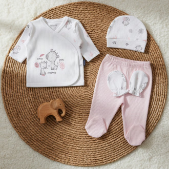 Бебешки комплект от 5 части ''Little giraffe'' в екрю и розово