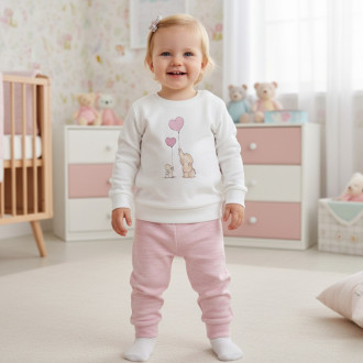 Бебешки комплект в екрю и розов меланж